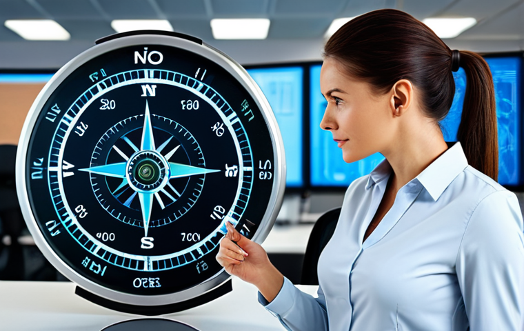 **

"A businesswoman in a modern office, looking at a holographic compass displaying innovation keywords. She's wearing professional attire, fully clothed. The office has a bright, futuristic design with data visualizations in the background. Perfect anatomy, natural proportions, safe for work, appropriate content, professional, high quality."

**