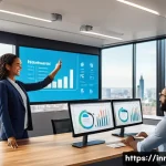 혁신경영컨설팅 워라밸 실현 방법 - A diverse team of professionals, looking energetic and accomplished, collaborates in a bright, moder...