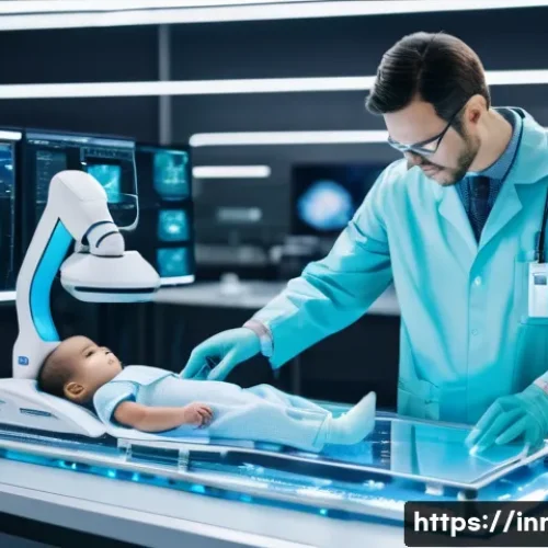 Home 14 혁신경영컨설턴트가 알아야 할 시장 동향 - A sleek, modern factory floor infused with cutting-edge AI and robotics. Robotic arms gracefully ass...